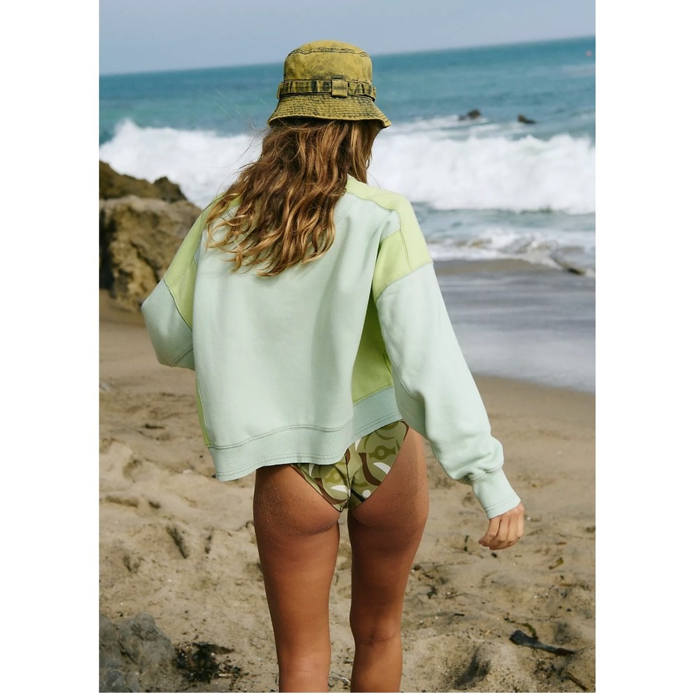 Free People Movement FP Movement Colorblock Cropped Sweatshirt Green Sage L
